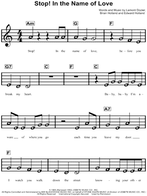 The Supremes Stop In The Name Of Love Sheet Music For Beginners In A Minor Download Print Sku Mn