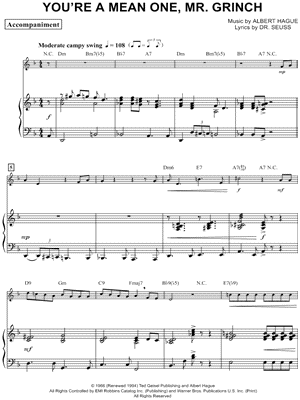 Albert Hague - You're a Mean One, Mr. Grinch - Piano Accompaniment - Sheet Music (Digital Download)