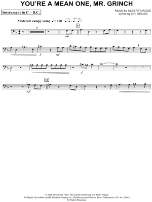 You're a Mean One, Mr. Grinch - Bass Clef Instrument Sheet Music from....