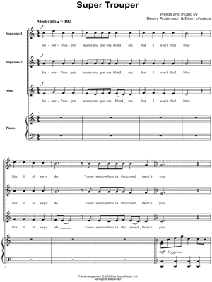 Abba Super Trouper Ssa Choir Piano Choral Sheet Music In C Major Download Print Sku Mn0150037 Mamma mia, does it show again? eur