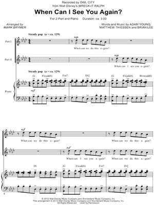 When Can I See You Again From Wreck It Ralph Arr Mark A Brymer 2 Part Choir Piano Choral Sheet Music In Ab Major Download Print Sku Mn