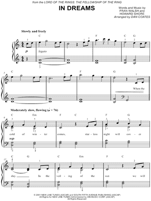 rear friendship Put away clothes In Dreams" from 'The Lord of the Rings: The Fellowship of the Ring' Sheet  Music (Easy Piano) in C Major - Download & Print - SKU: MN0152640