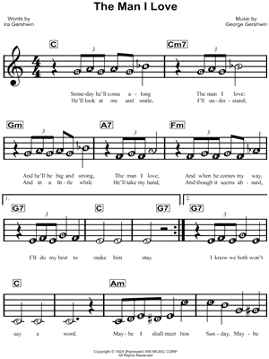 George Gershwin The Man I Love Sheet Music For Beginners In C Major Download Print Sku Mn0154727