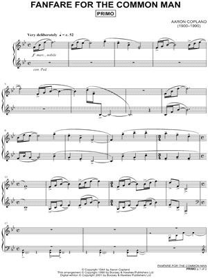 Aaron Copland Fanfare For The Common Man Sheet Music In Bb Major Download Print Sku Mn0155086