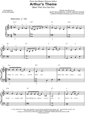 Christopher Cross - Arthur's Theme (Best That You Can Do) - (From the Motion Picture Arthur) - Sheet Music (Digital Download)