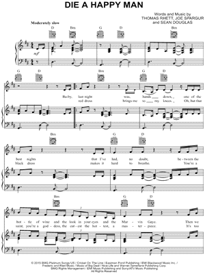 Thomas Rhett Die A Happy Man Sheet Music In D Major Transposable Download Print Sku Mn0157321