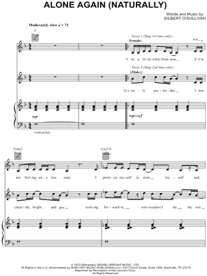 Gilbert O'Sullivan Alone Again Naturally Sheet Music in F Major  (transposable) - Download & Print - SKU: MN0057401