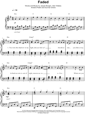 Alan Walker Faded Sheet Music Easy Piano In E Minor Transposable Download Print Sku Mn