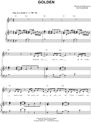 Ruth B "Golden" Sheet Music in Bb Major (transposable) - Download...