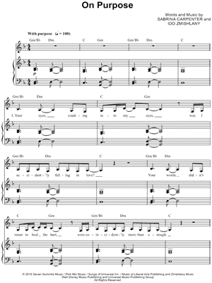 Sabrina Carpenter - On Purpose - Sheet Music (Digital Download)