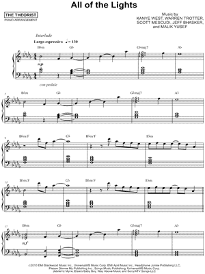 kanye west sheet music downloads at musicnotes com kanye west all of the lights interlude
