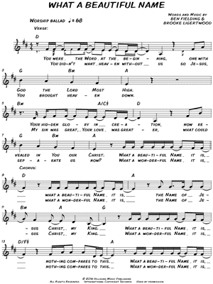 Hillsong Worship What A Beautiful Name Sheet Music Leadsheet