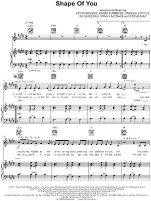 Ed Sheeran Shape Of You Sheet Music In C Minor Transposable