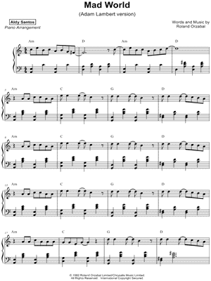 Mad World by Adam Lambert (this does not belong to me) #music #madworld  #sheetmusic