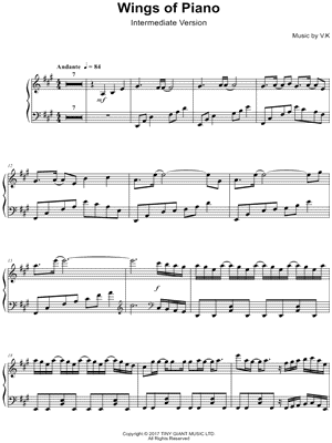V.K "Wings of Piano [Intermediate]" Sheet Music (Piano Solo) in A Major - Download Print - MN0173493
