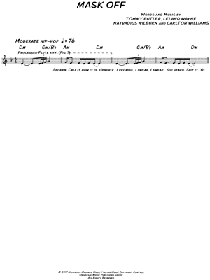 Future "Mask Off" Sheet Music (Leadsheet) in D Minor - Download & - SKU: MN0173569