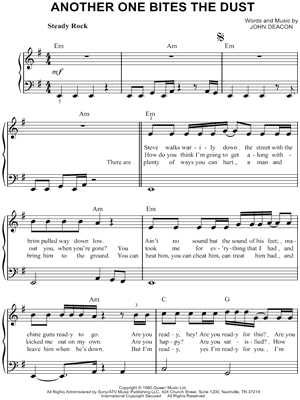 Another One Bites The Dust, (intermediate) sheet music for piano solo