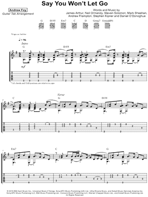 skræmt Rådgiver Mængde af Andrew Foy "Say You Won't Let Go" Guitar Tab in G Major - Download & Print  - SKU: MN0176514