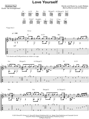 endelse Politik Fahrenheit Andrew Foy "Love Yourself" Guitar Tab in D Major - Download & Print - SKU:  MN0176581