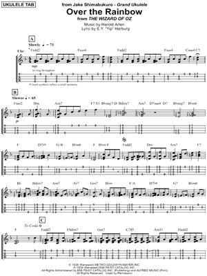 Jake Shimabukuro Over The Rainbow Ukulele Tab In F Major Download Print Sku Mn