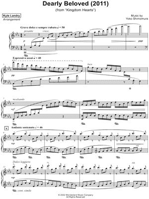 Kyle Landry - Dearly Beloved (2011) - (from Kingdom Hearts) - Sheet Music (Digital Download)
