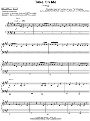 Sheet Music Boss Take On Me Sheet Music Easy Piano Piano Solo In A Major Download Print Sku Mn