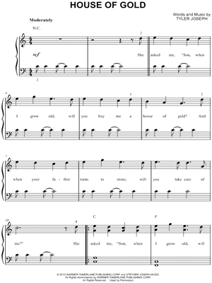 Kostume Fabel Mindre end Twenty One Pilots "House of Gold" Sheet Music (Easy Piano) in C Major -  Download & Print - SKU: MN0178615