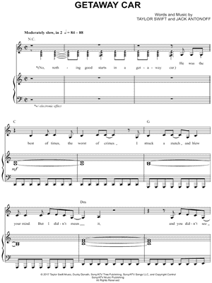 Getaway Car Sheet Music by Taylor Swift - Piano/Vocal/Chords, Singer Pro