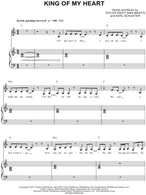 Taylor Swift King Of My Heart Sheet Music In C Major Download