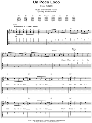 Un Poco Loco From Coco Guitar Tab In G Major Download Print