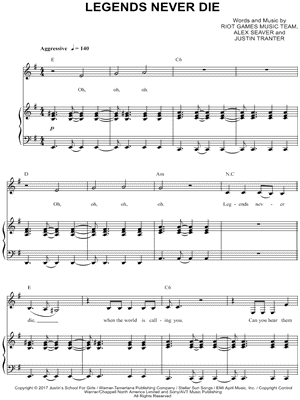 League Of Legends Feat Against The Current Legends Never Die Sheet Music In E Minor Download Print Sku Mn0179812