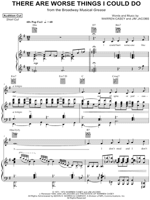 There Are Worse Things I Could Do Sheet Music from Grease - Audition Cut - Short