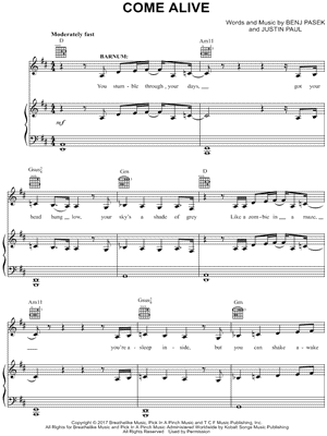lb Gran roble borroso Come Alive" from 'The Greatest Showman' Sheet Music in D Major  (transposable) - Download & Print - SKU: MN0180252