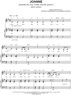 Lady Gaga Joanne Where Do You Think You Re Goin Piano Version Sheet Music In G Major Transposable Download Print Sku Mn