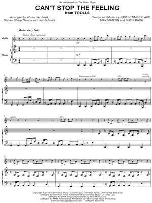 The Piano Guys - Can't Stop the Feeling - from Trolls - Sheet Music (Digital Download)