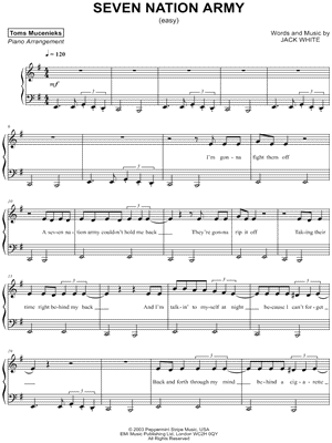 Toms Mucenieks Seven Nation Army Easy Sheet Music Easy Piano