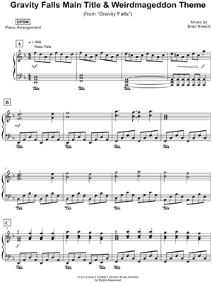 Dpsm Gravity Falls Main Title Weirdmageddon Theme Sheet Music Piano Solo In D Minor Download Print Sku Mn0182414