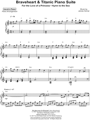 Paquete o empaquetar Laboratorio superstición Jacob's Piano "Braveheart & Titanic Piano Suite" Sheet Music (Piano Solo)  in A Minor - Download & Print - SKU: MN0182535