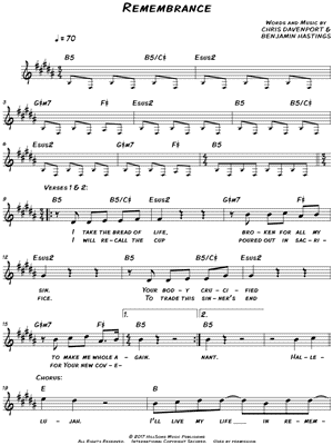 Remembrance Sheet Music by Hillsong Worship - Leadsheet