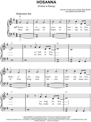 Hosanna (Praise Is Rising) sheet music for voice, piano or guitar