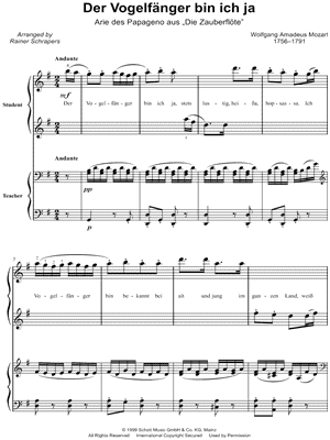 Der Vogelf nger bin ich ja Sheet Music by Wolfgang Amadeus Mozart - 1 Piano 4-Hands