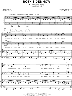 Both Sides, Now - 5 Prints Sheet Music by Joni Mitchell - SATB Choir + Piano