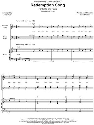 Redemption Song - 5 Prints Sheet Music by John Legend - SATB Choir + Piano