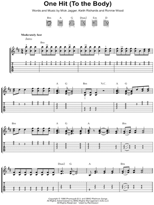 One Hit (To the Body) Sheet Music by The Rolling Stones - Easy Guitar TAB
