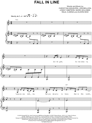 Fall in Line Sheet Music by Christina Aguilera feat. Demi Lovato - Piano/Vocal/Chords, Singer Pro