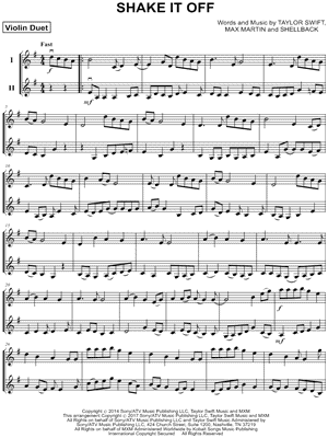 Taylor Swift Shake It Off Violin Duet Sheet Music In G Major