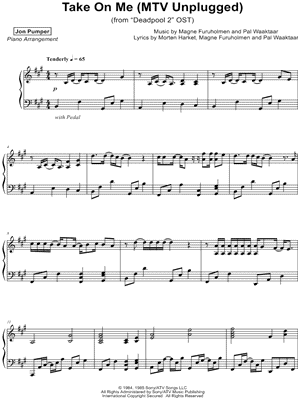 Jon Pumper Take On Me Mtv Unplugged Sheet Music Piano
