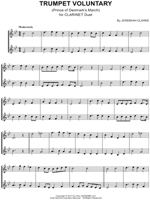 Jeremiah Clarke - Trumpet Voluntary - Clarinet Duet - (Prince of Denmark's March) - Sheet Music (Digital Download)
