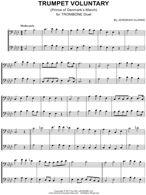 Jeremiah Clarke - Trumpet Voluntary - Trombone Duet - (Prince of Denmark's March) - Sheet Music (Digital Download)