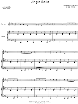 James Pierpont - Jingle Bells - Clarinet & Piano - Sheet Music (Digital Download)